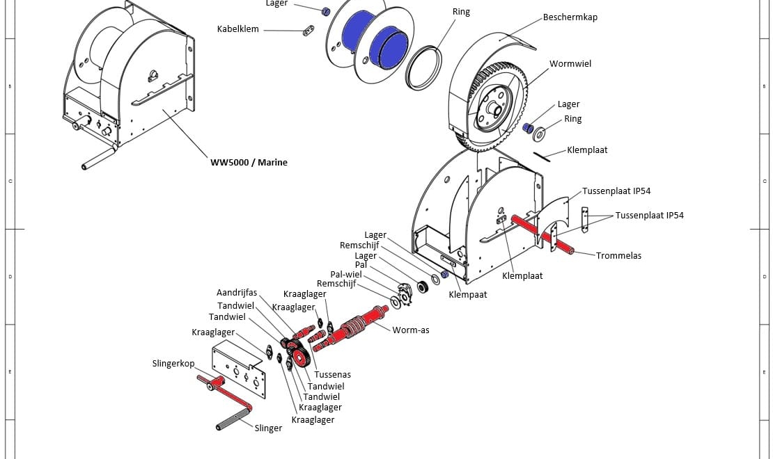 Marine worm gear winch drawing